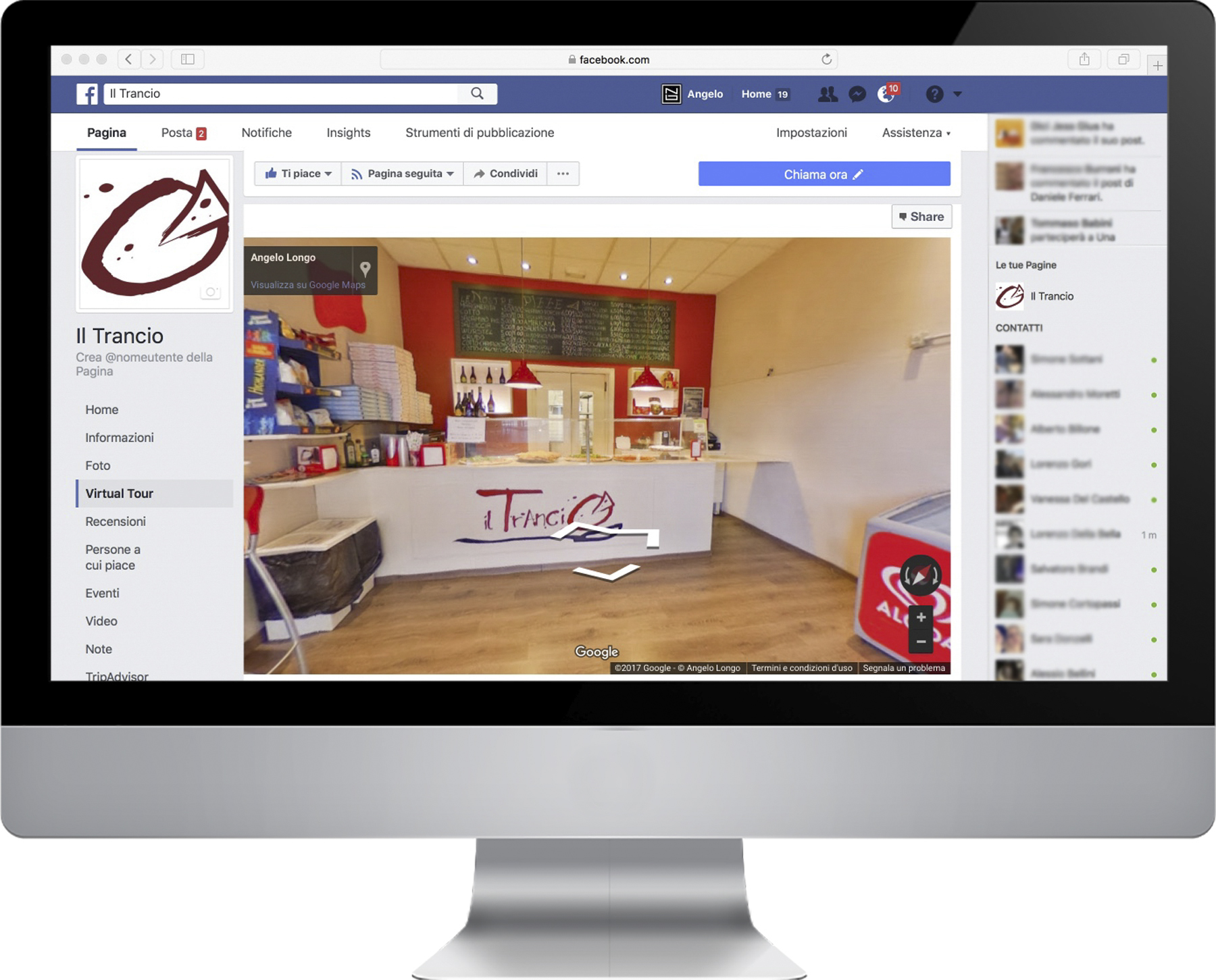 il Trancio, Virtual Tour su Facebook + schermo